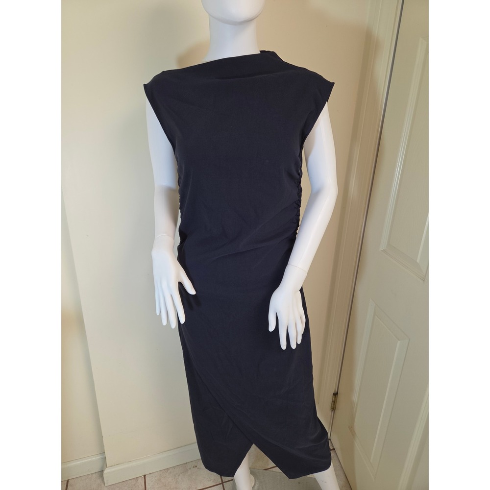 Modern Citizen Navy Blue Ruched Asymmetrical Midi Dress MC23D149 Womens Medium